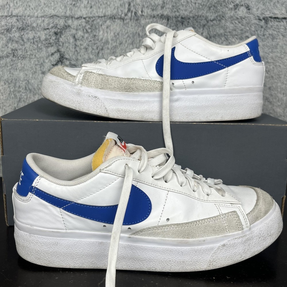 Nike Blazer Low 77 Jumbo Shoes‎ Womens 9.5 White Blue Sneakers DJ0292-107
